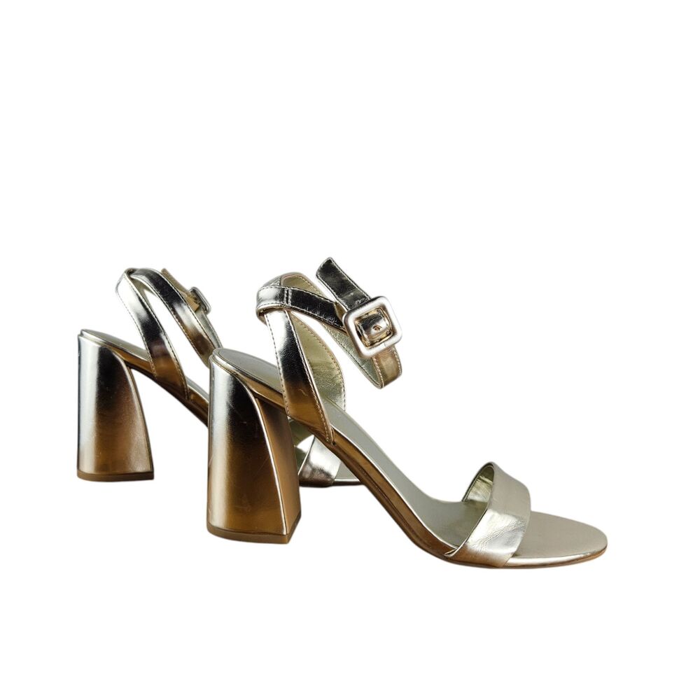 Nine West Heels Womens Metalic Gold 7.5 M Block Dress Sandals Cocktail - Picture 2 of 9